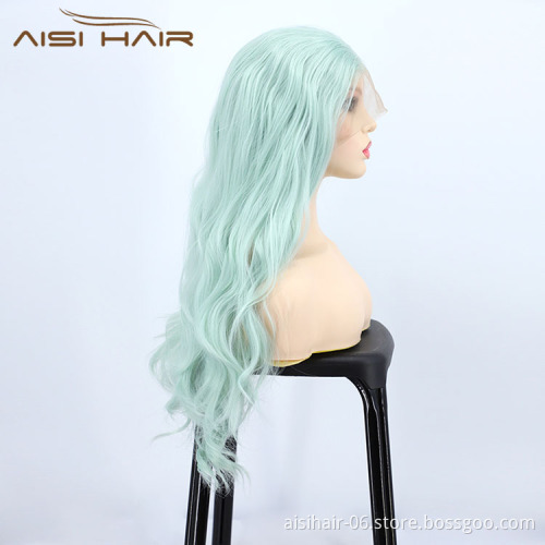 Party Curly Long Wavy Green Lace Frontal Wholesale Cheap Vendor Cosplay Synthetic Hair For Black Women Lace Front Wig